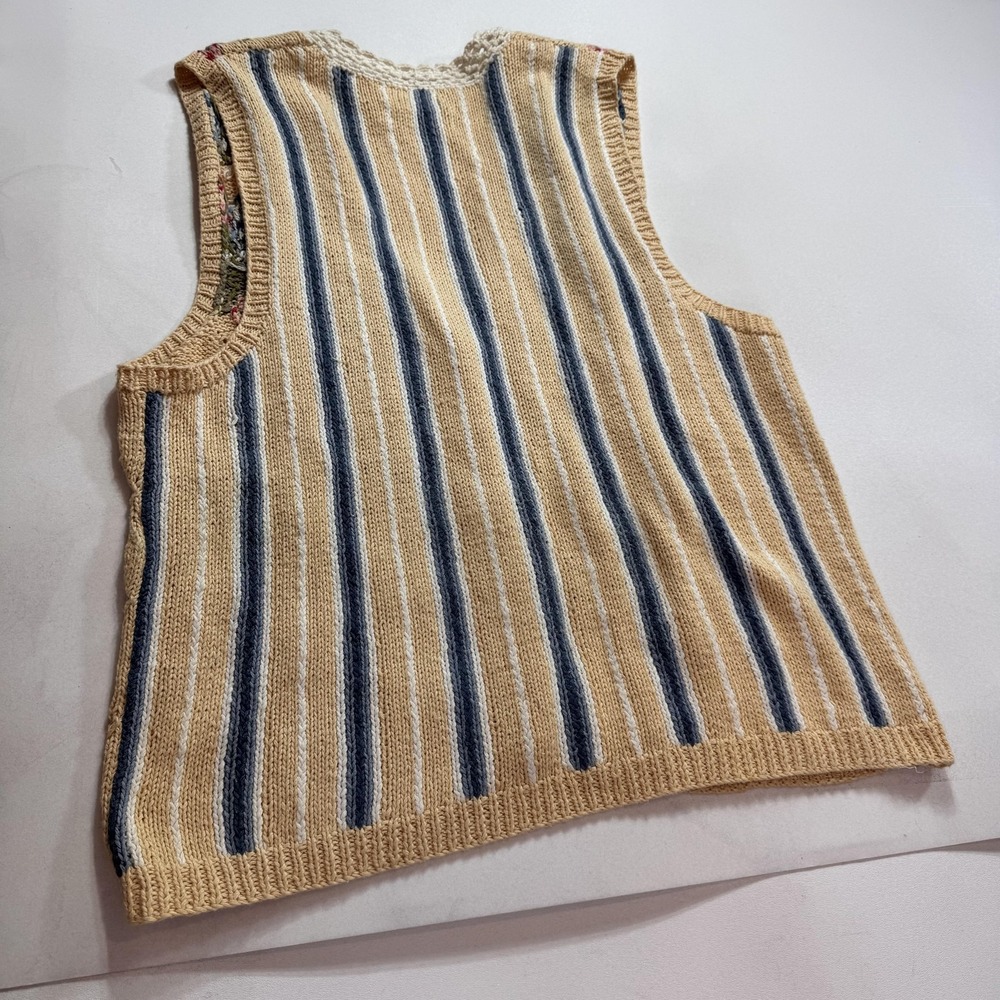 Y2K Marisa Christina Sweater Vest Womens XL Blue Floral Knit Boho Knit Granny - Picture 8 of 9